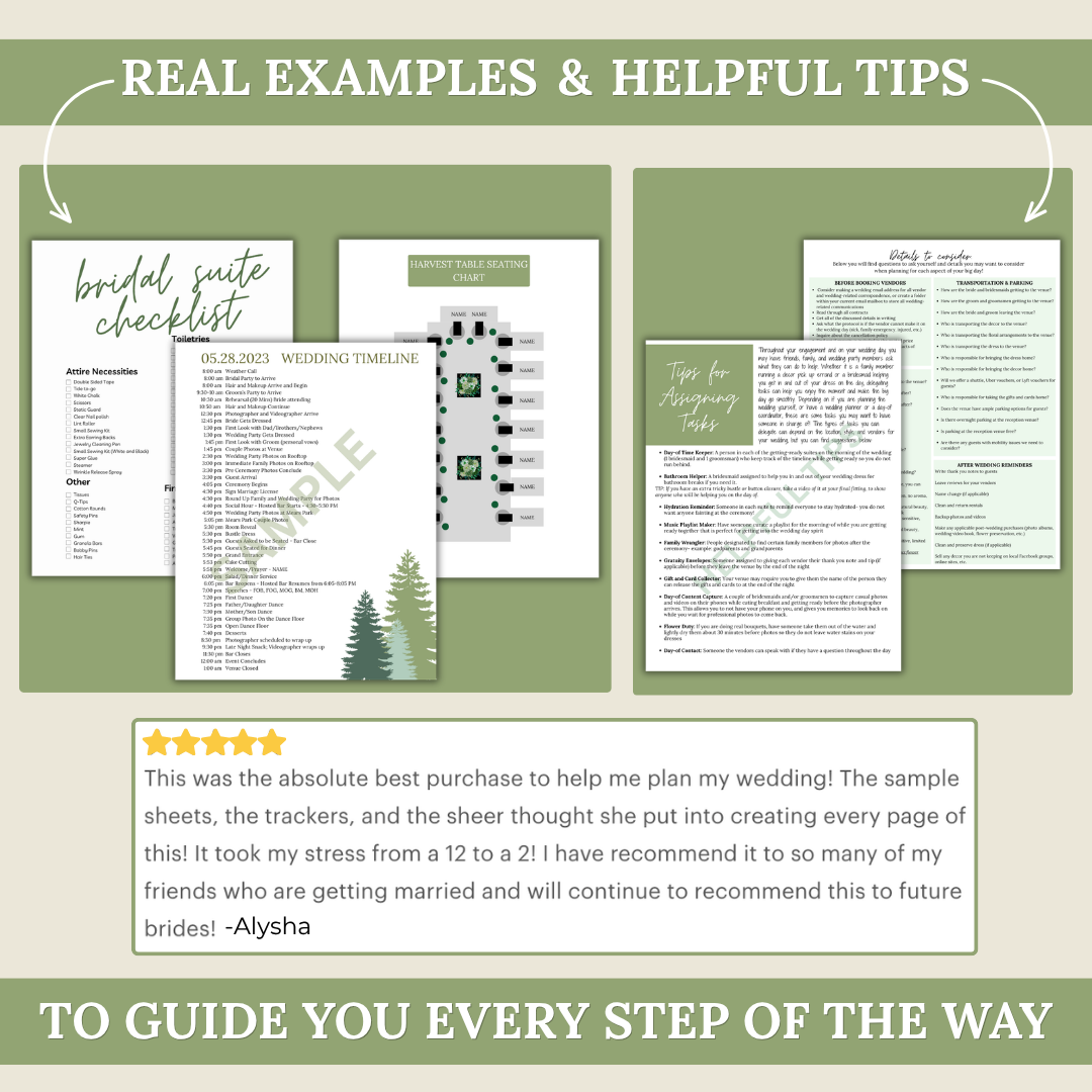 The Ultimate Wedding Planning Binder Template- Green Mountain and Woods Theme