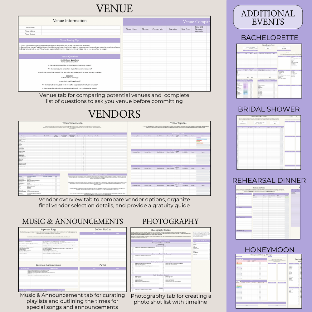 Ultimate Wedding Planning Spreadsheet-Purple