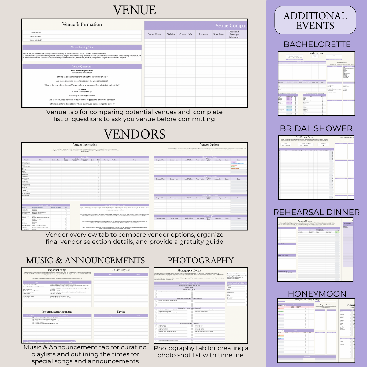 Ultimate Wedding Planning Spreadsheet-Purple