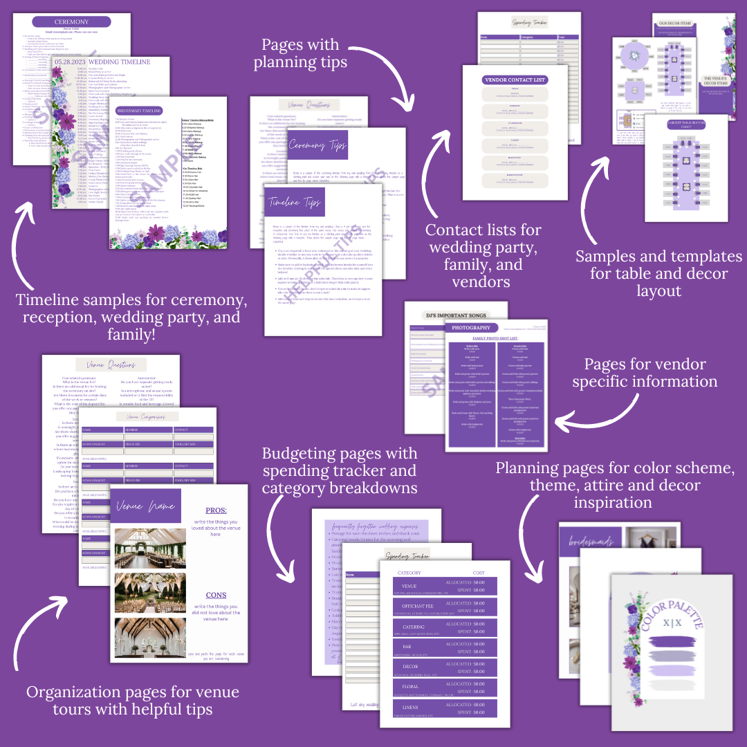 Ultimate Wedding Planning Binder Template- Lavender and Amethyst