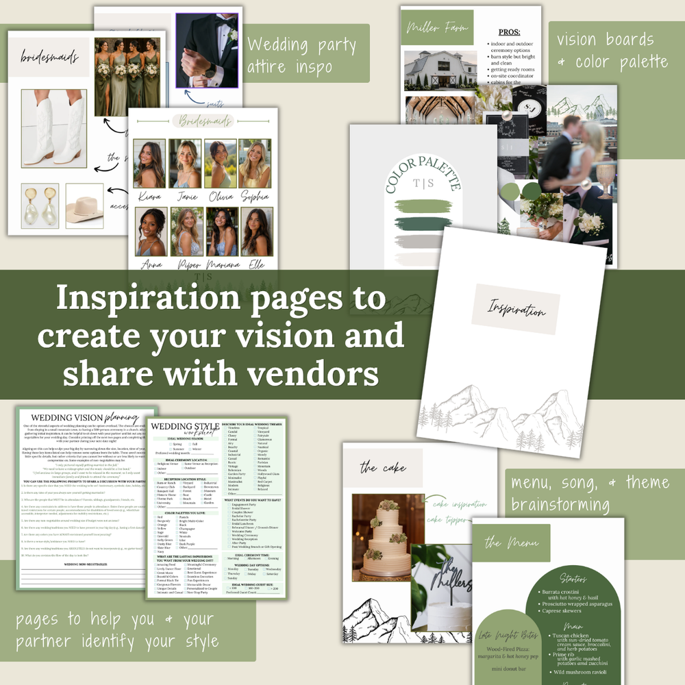 The Ultimate Wedding Planning Binder Template- Green Mountain and Woods Theme