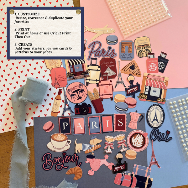 Paris Sticker & Scrapbooking Pack | Digital Download