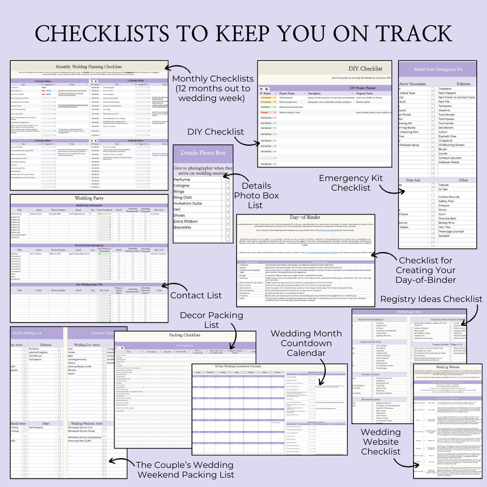Ultimate Wedding Planning Spreadsheet-Purple