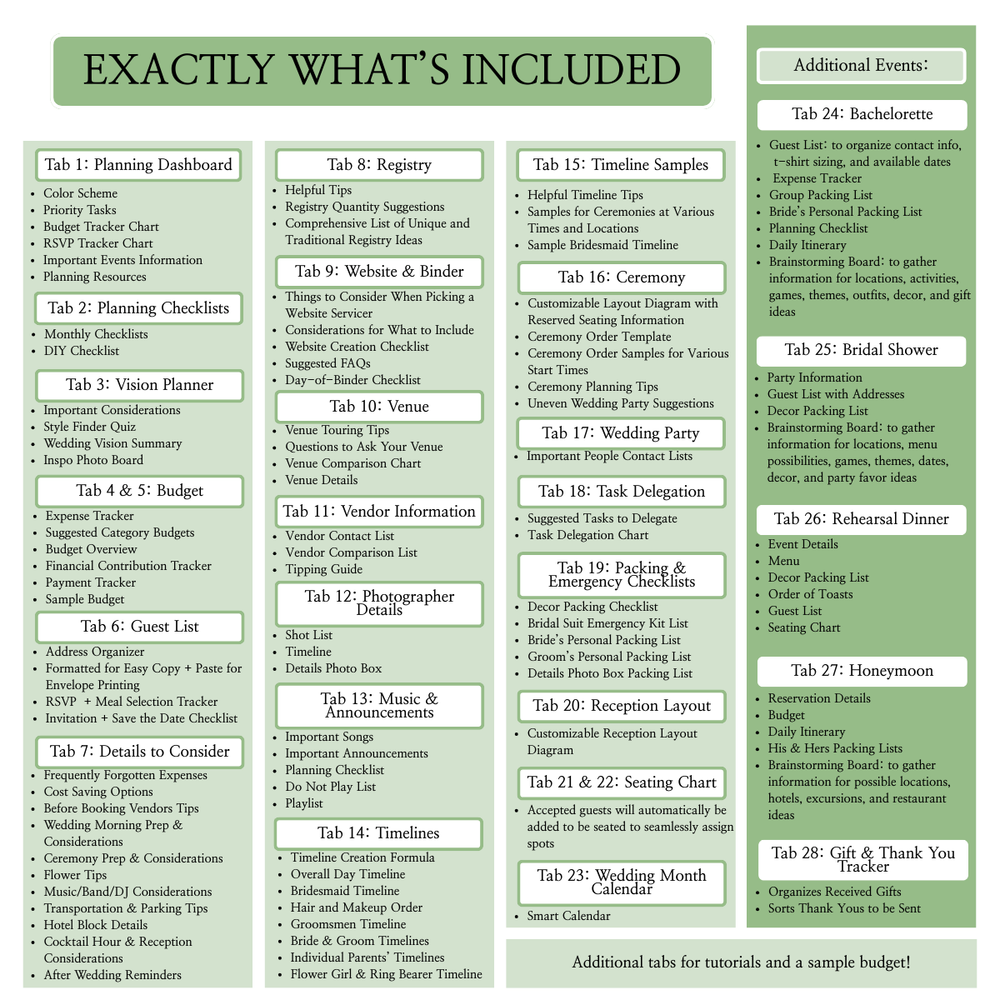 Ultimate Wedding Planning Spreadsheet-Green