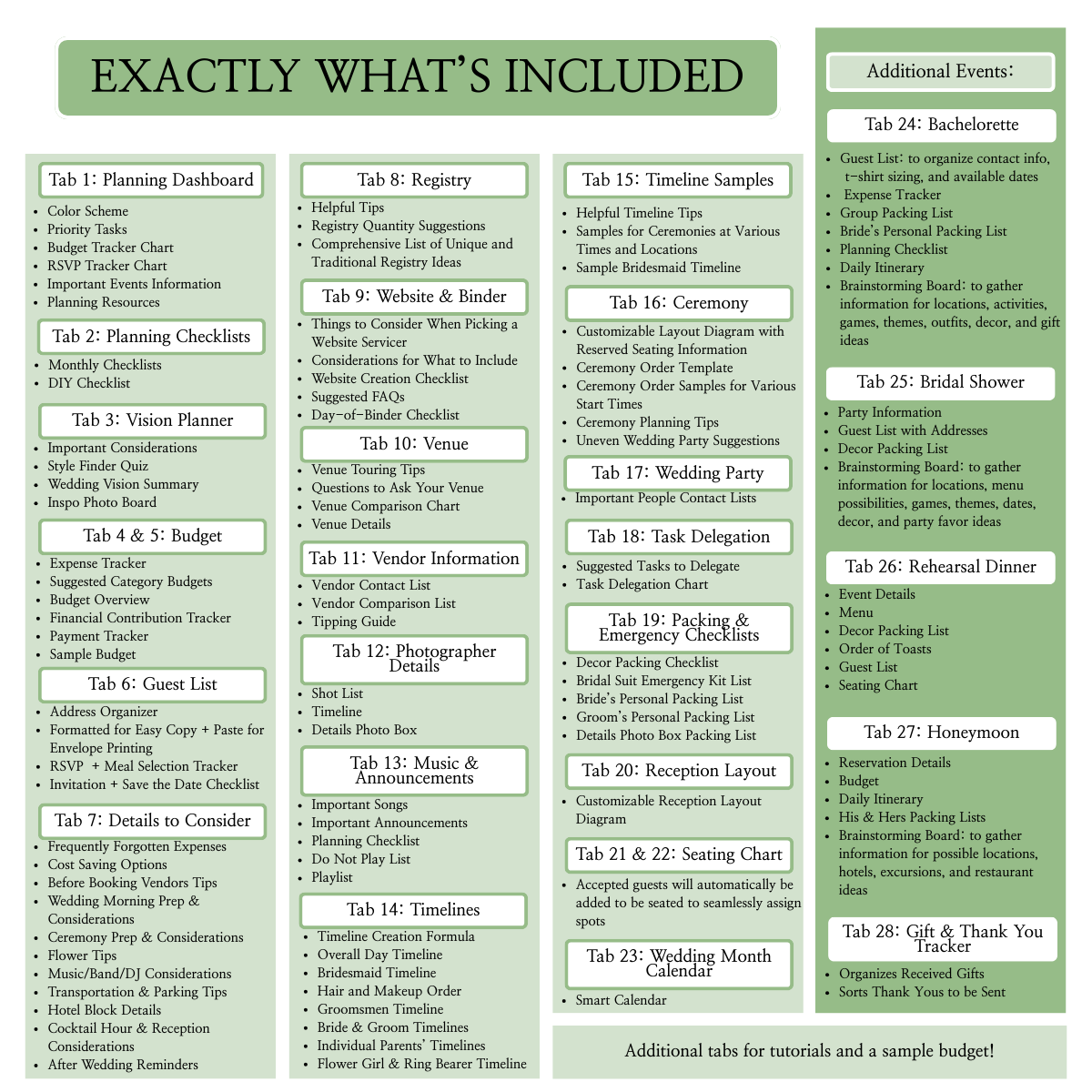 Ultimate Wedding Planning Spreadsheet-Green