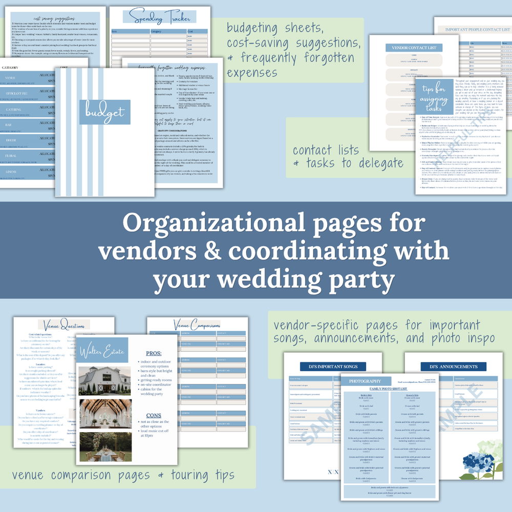 Ultimate Wedding Planning Binder Template- Hydrangeas & Stripes (Coastal Blue)