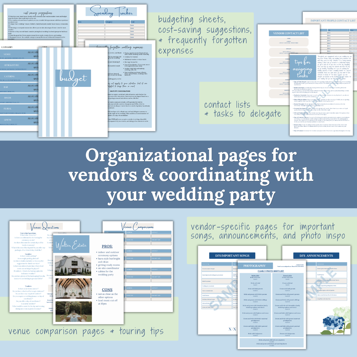 Ultimate Wedding Planning Binder Template- Hydrangeas & Stripes (Coastal Blue)