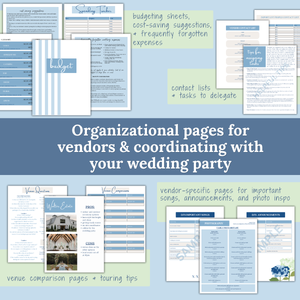 Ultimate Wedding Planning Binder Template- Hydrangeas & Stripes (Coastal Blue)