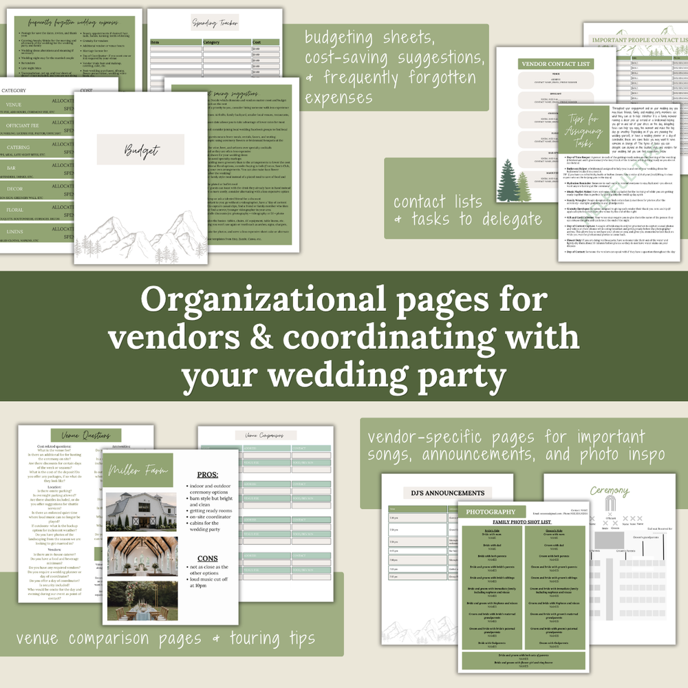 The Ultimate Wedding Planning Binder Template- Green Mountain and Woods Theme