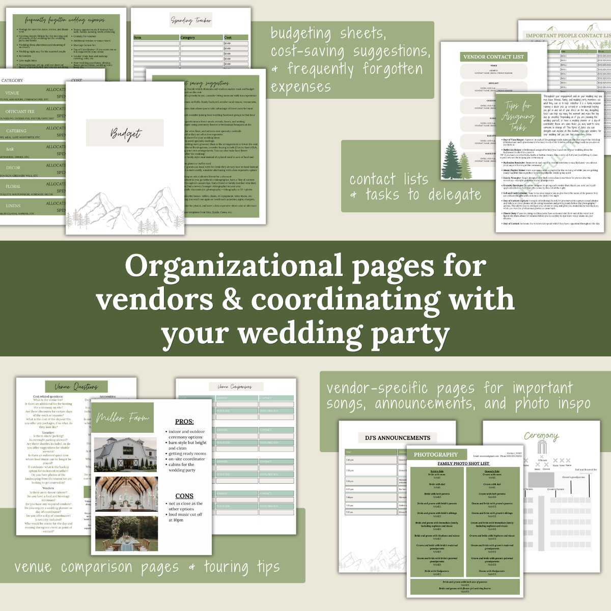 The Ultimate Wedding Planning Binder Template- Green Mountain and Woods Theme