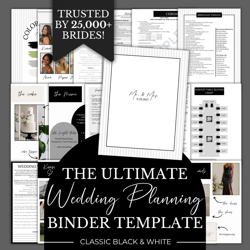 Ultimate Wedding Planning Binder Template- Classic Black and White