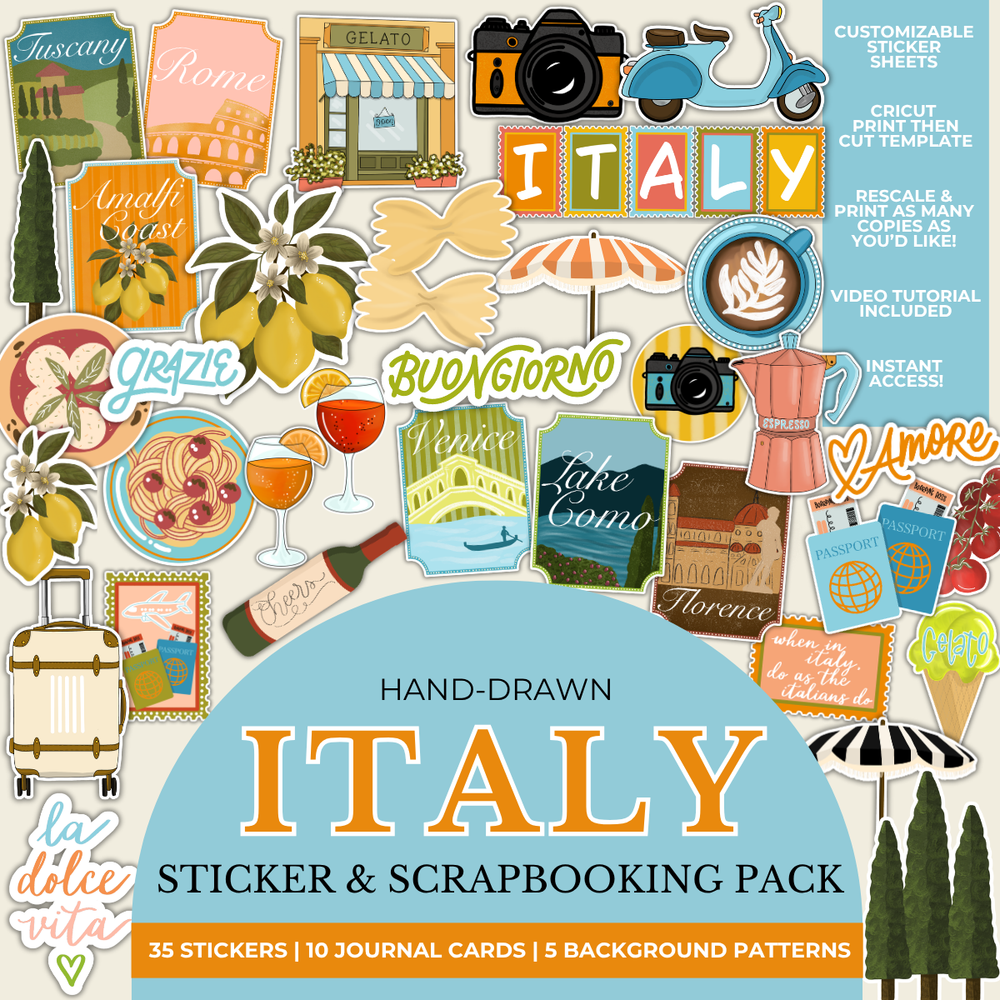 Italy Sticker & Scrapbooking Pack | Digital Download
