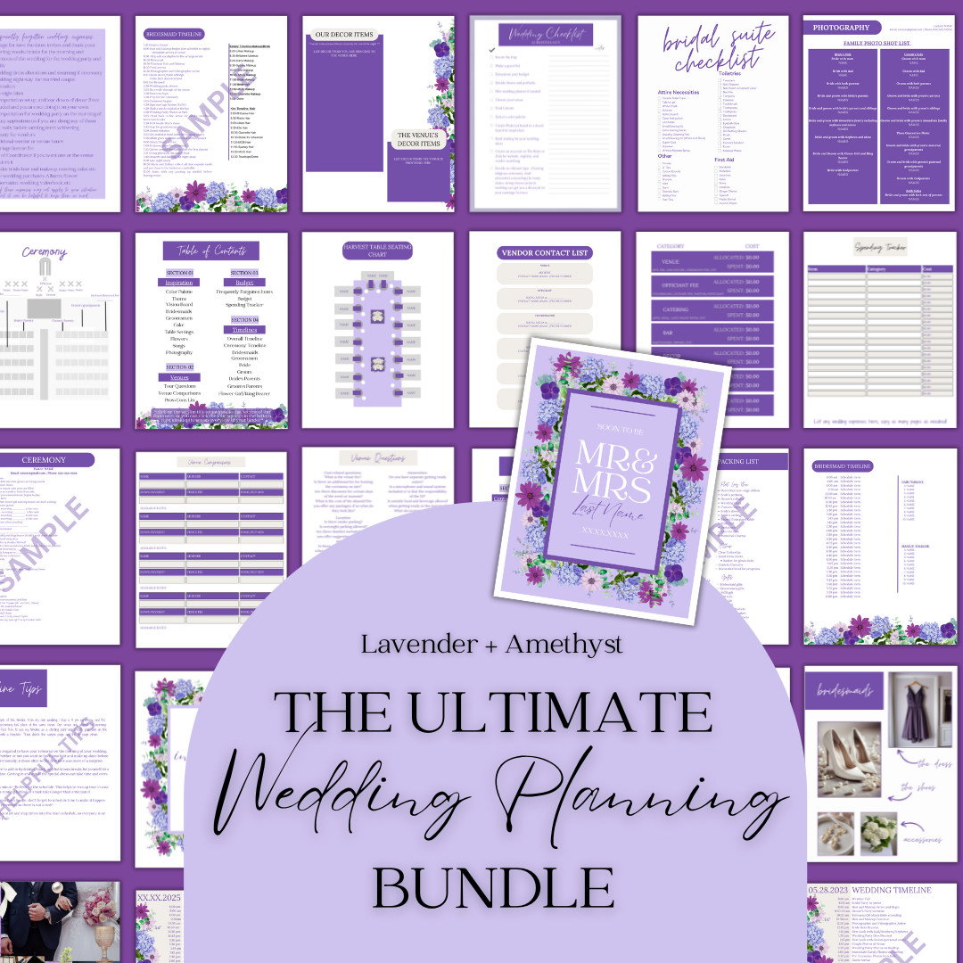 Ultimate Wedding Planning Binder Template- Lavender and Amethyst