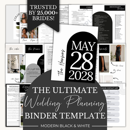 Ultimate Wedding Planning Binder Template- Modern Black and White