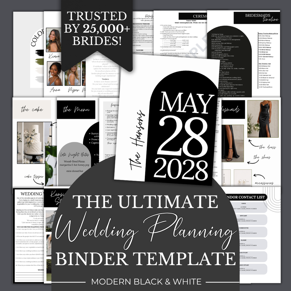Ultimate Wedding Planning Binder Template- Modern Black and White
