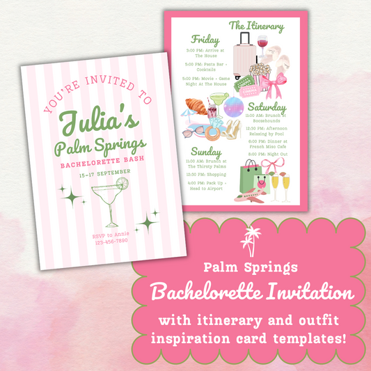 Palm Springs | Bachelorette Invitation with Itinerary and Outfit Inspiration Templates