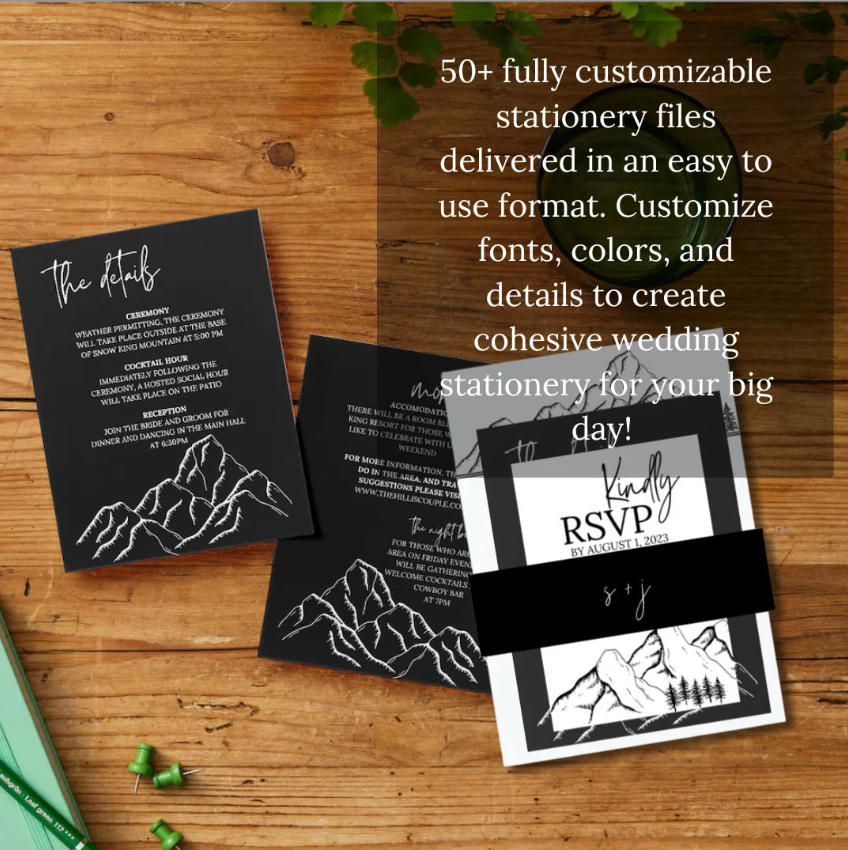 Wedding Stationery Bundle: Modern Mountains (Customizable Canva digital download)