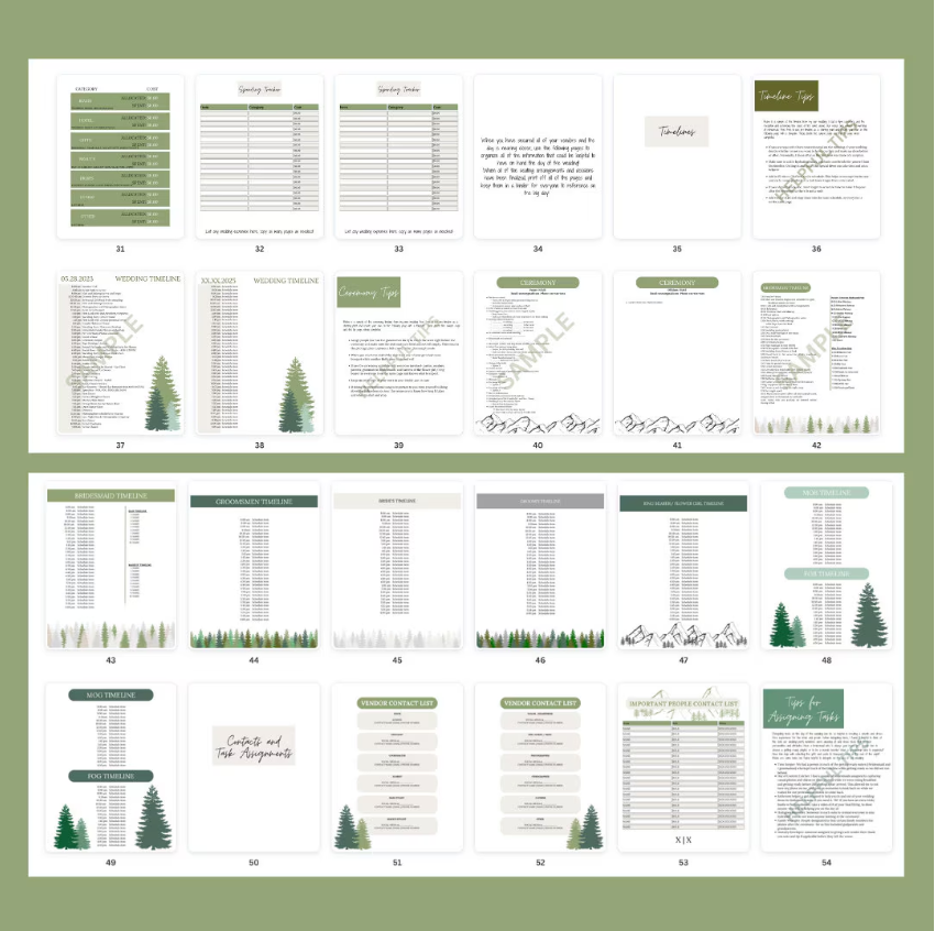 The Ultimate Wedding Planning Binder Template- Green Mountain and Woods Theme