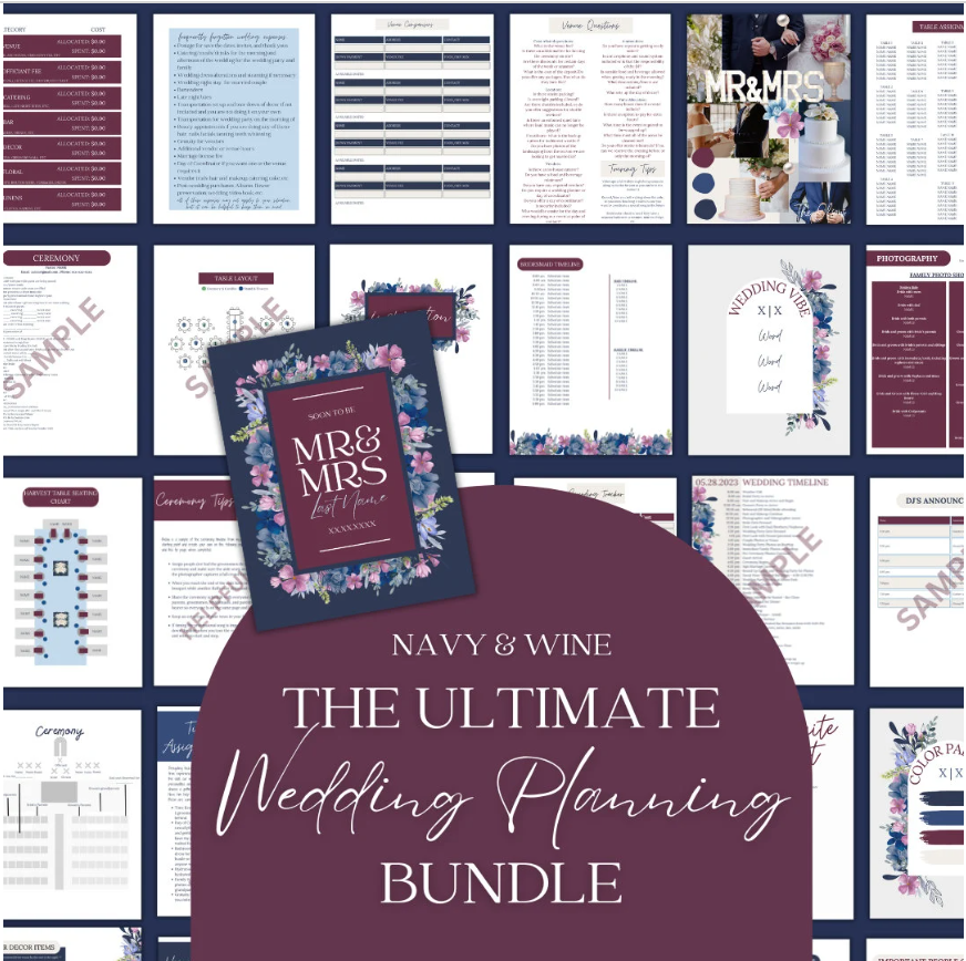 Ultimate Wedding Planning Binder Template- Navy + Wine