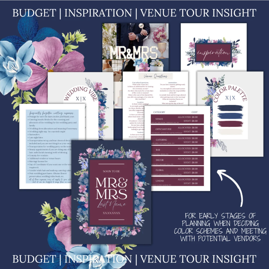 Ultimate Wedding Planning Binder Template- Navy + Wine