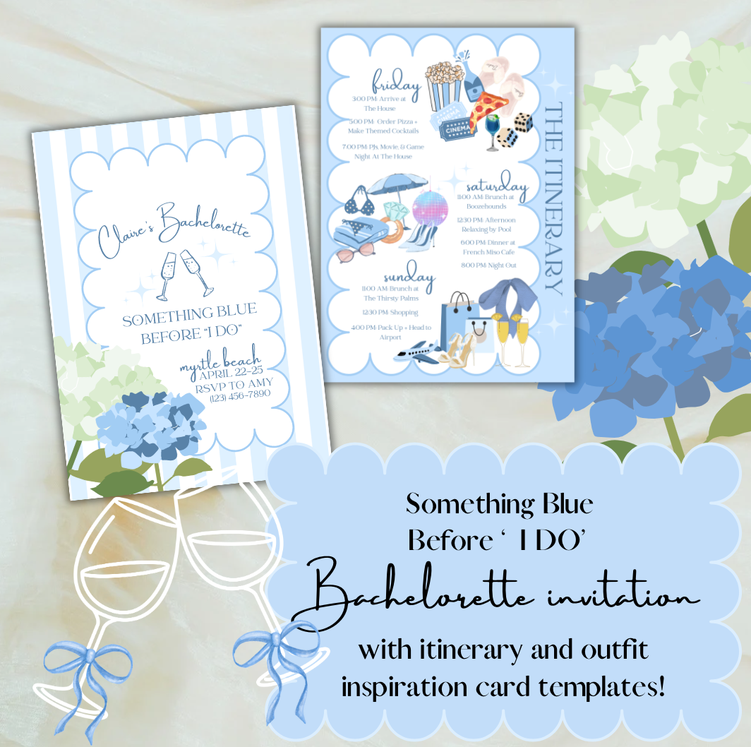 Something Blue Before "I DO" | Bachelorette Invitation with Itinerary and Outfit Inspiration Templates