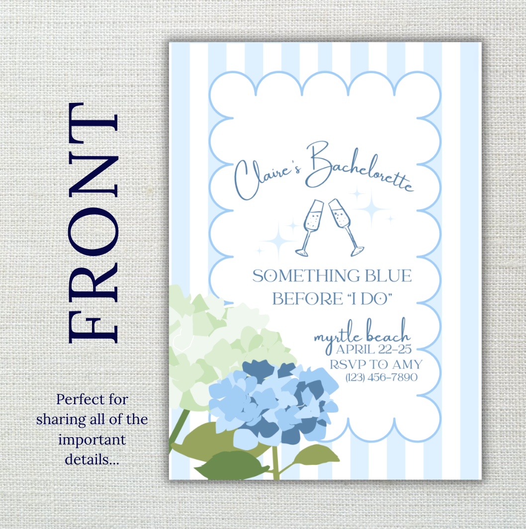 Something Blue Before "I DO" | Bachelorette Invitation with Itinerary and Outfit Inspiration Templates