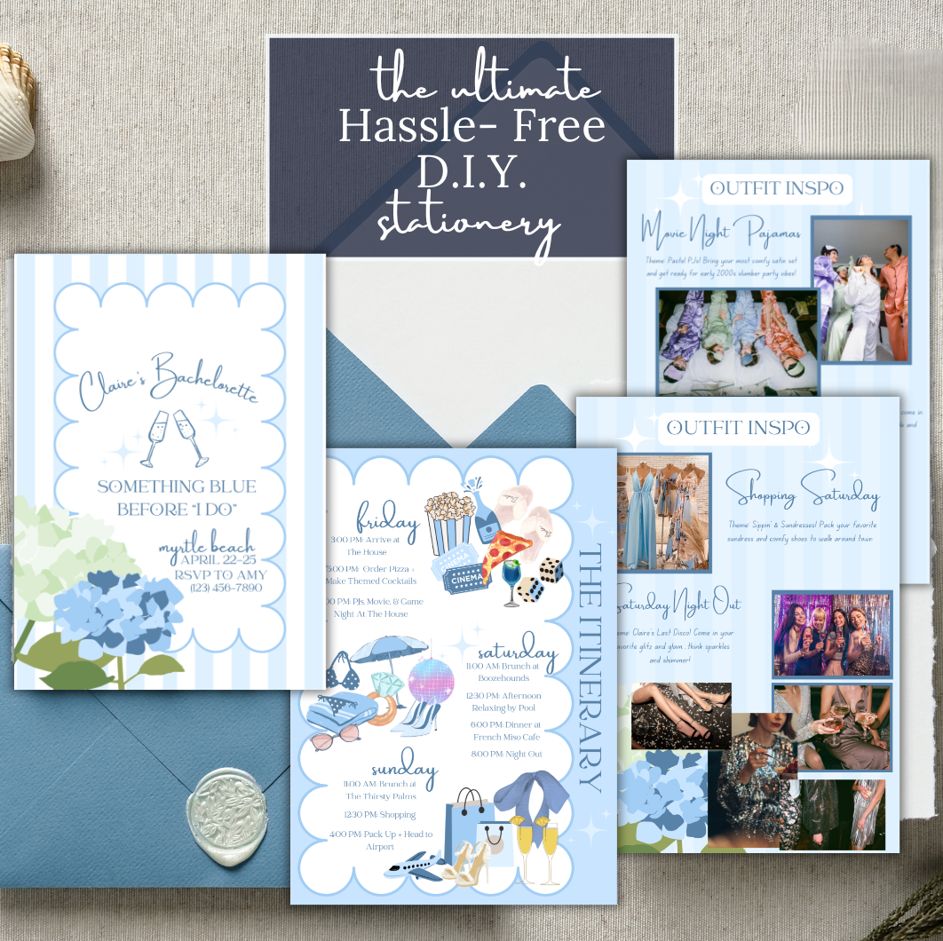 Something Blue Before "I DO" | Bachelorette Invitation with Itinerary and Outfit Inspiration Templates