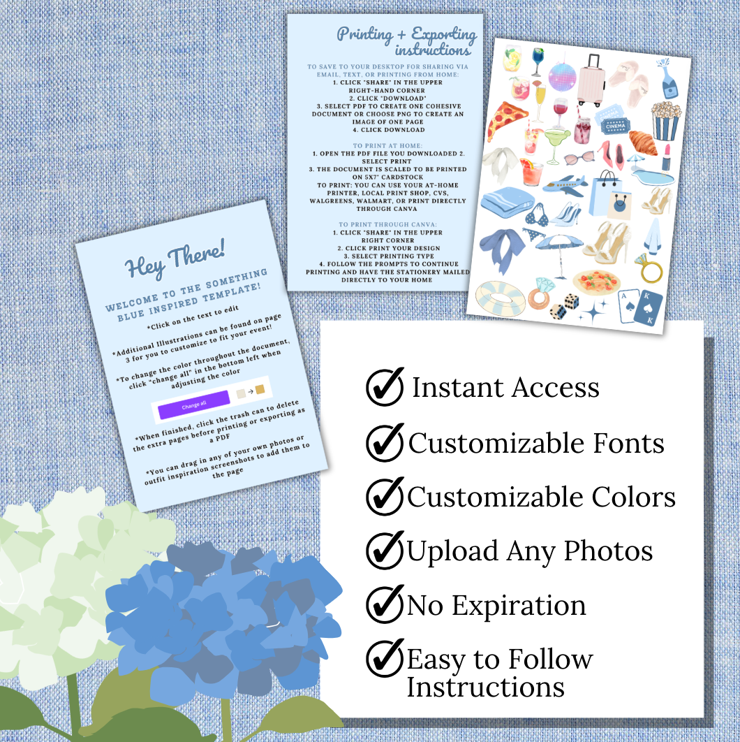 Something Blue Before "I DO" | Bachelorette Invitation with Itinerary and Outfit Inspiration Templates