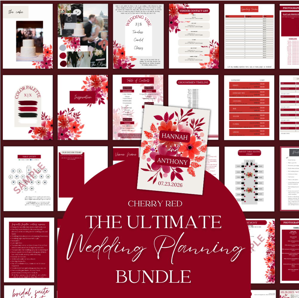 The Ultimate Wedding Planning Binder Template- Cherry Red Theme