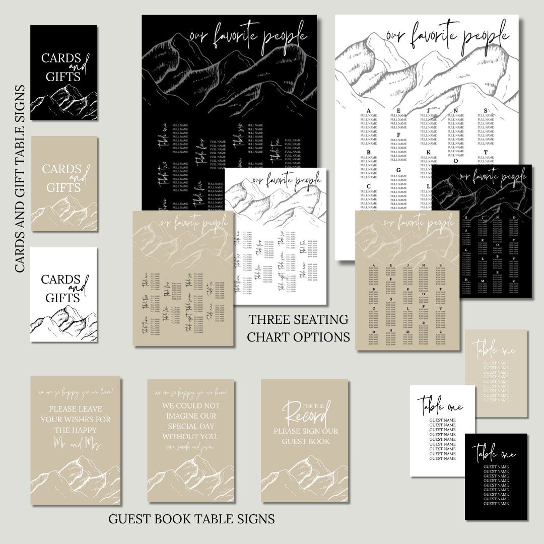 Wedding Stationery Bundle: Modern Mountains (Customizable Canva digital download)