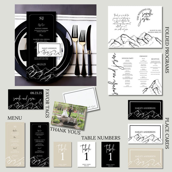 Wedding Stationery Bundle: Modern Mountains (Customizable Canva digital download)