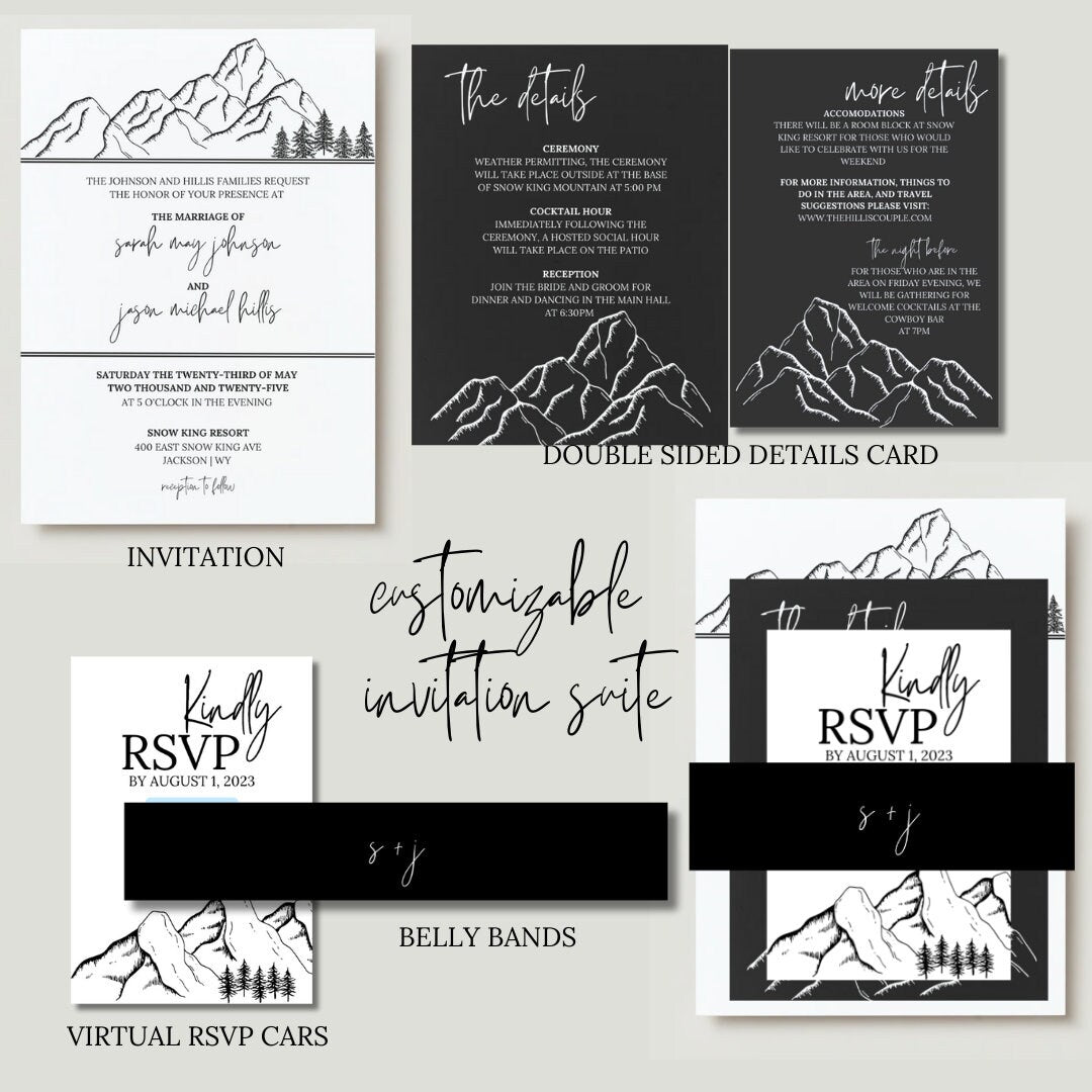 Wedding Stationery Bundle: Modern Mountains (Customizable Canva digital download)