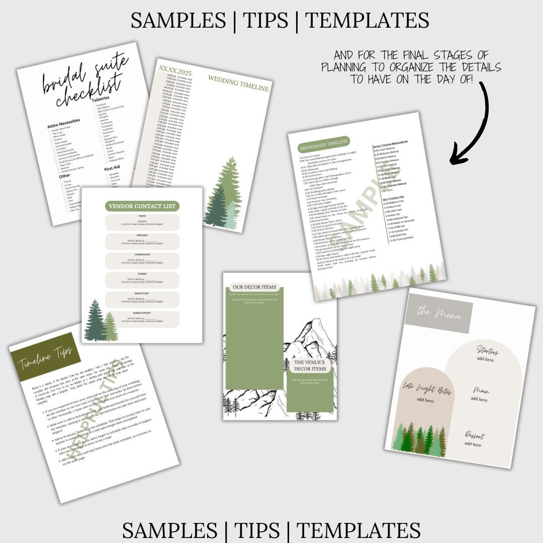 The Ultimate Wedding Planning Binder Template- Green Mountain and Woods Theme