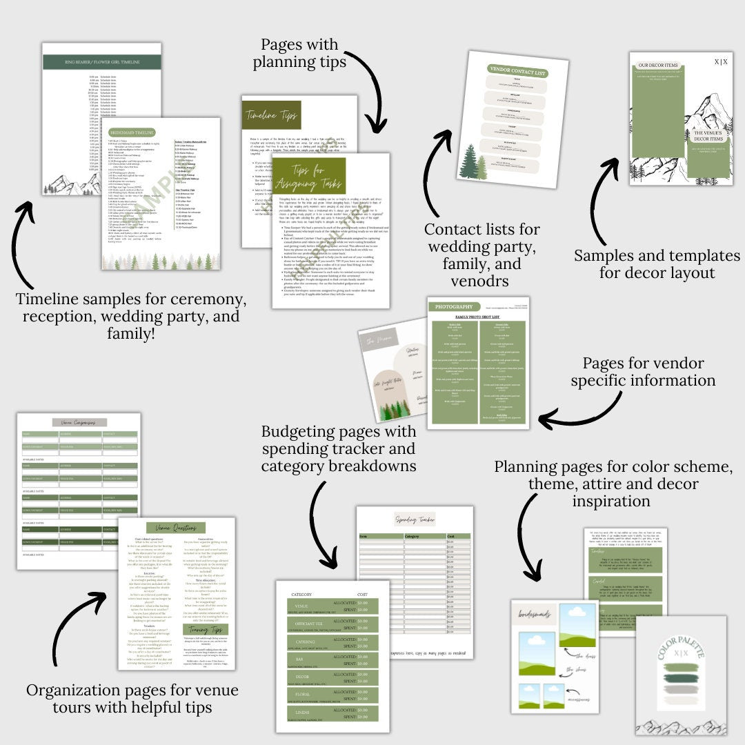 The Ultimate Wedding Planning Binder Template- Green Mountain and Woods Theme