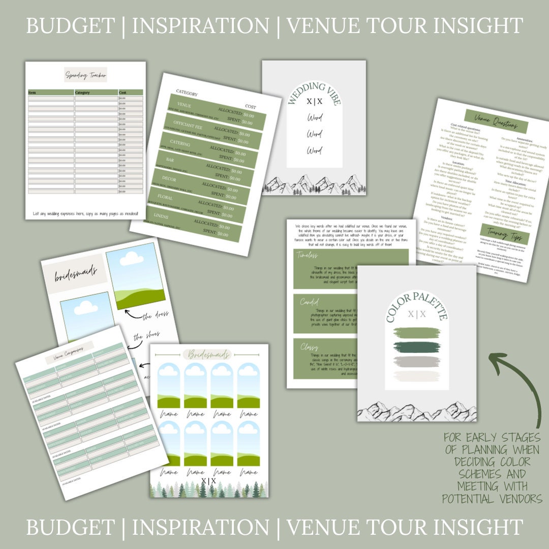 The Ultimate Wedding Planning Binder Template- Green Mountain and Woods Theme