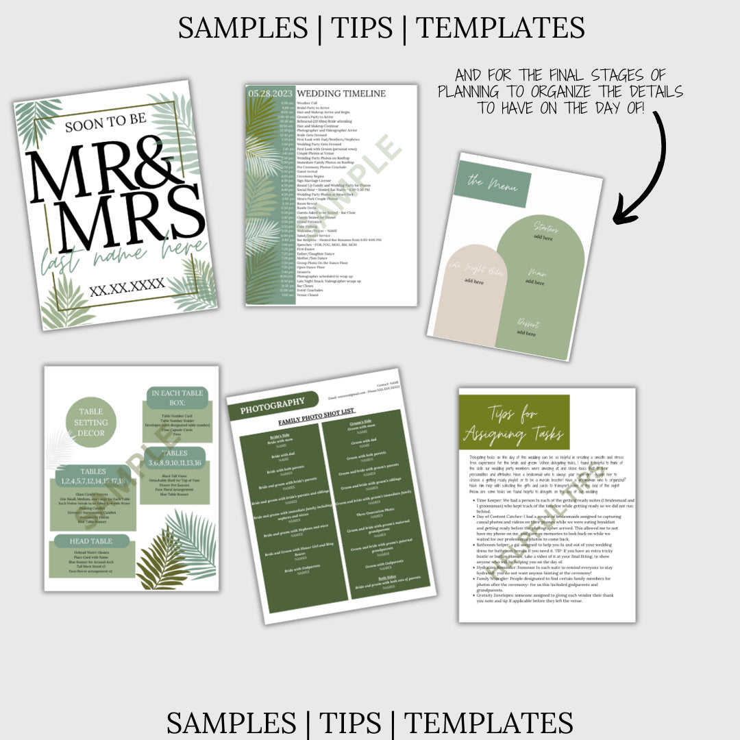 Ultimate Wedding Planning Binder Template- Tropical Green