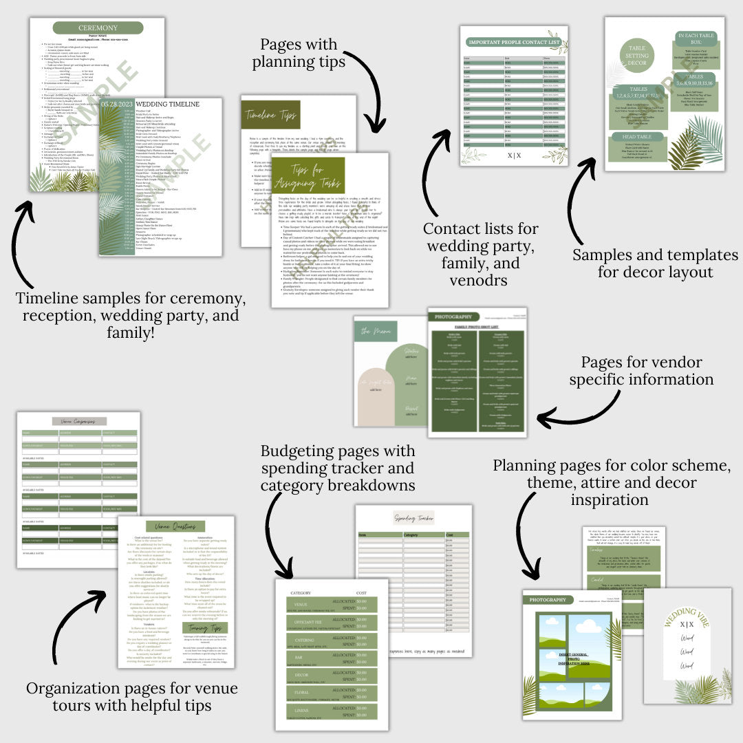 Ultimate Wedding Planning Binder Template- Tropical Green