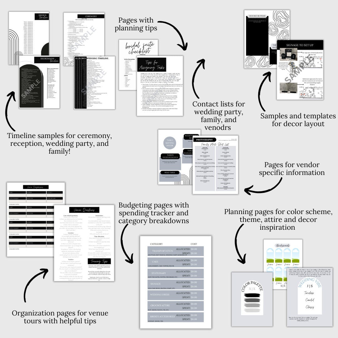 Ultimate Wedding Planning Binder Template- Modern Black and White