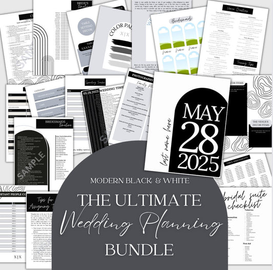 Ultimate Wedding Planning Binder Template- Modern Black and White