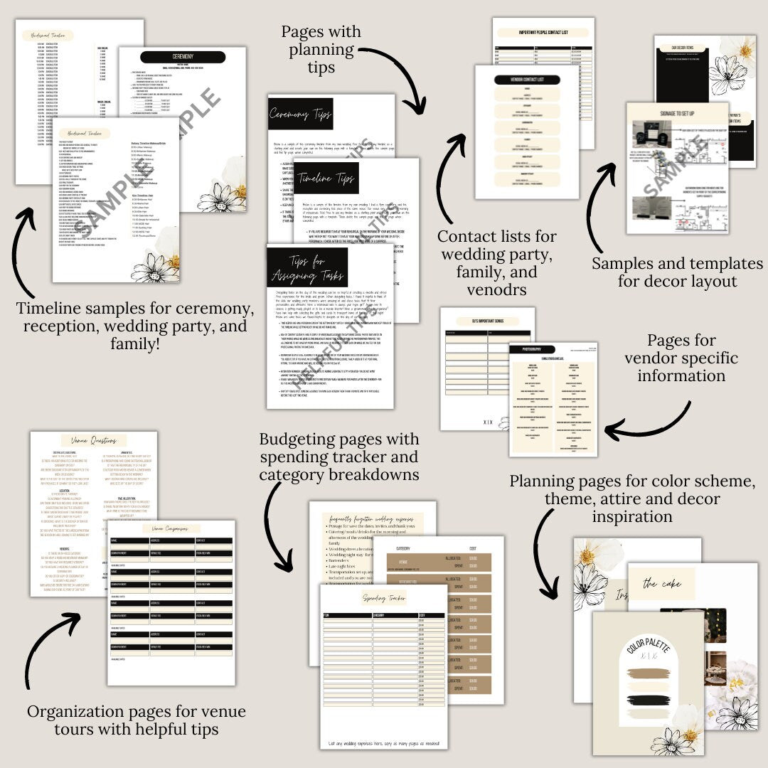 Ultimate Wedding Planning Binder Template- Champagne, Black, and White