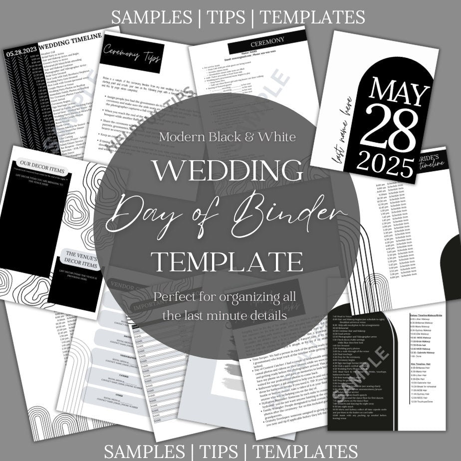 Wedding Day Of Binder Template | Modern Black and White