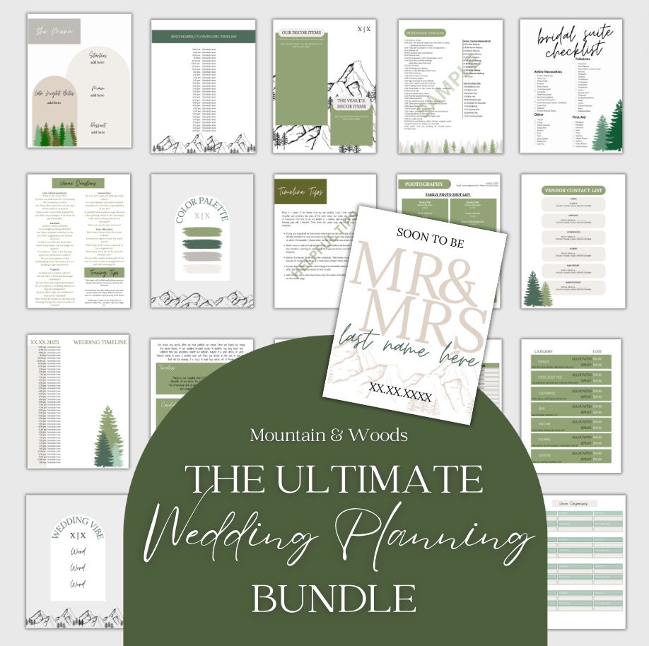 The Ultimate Wedding Planning Binder Template- Green Mountain and Woods Theme