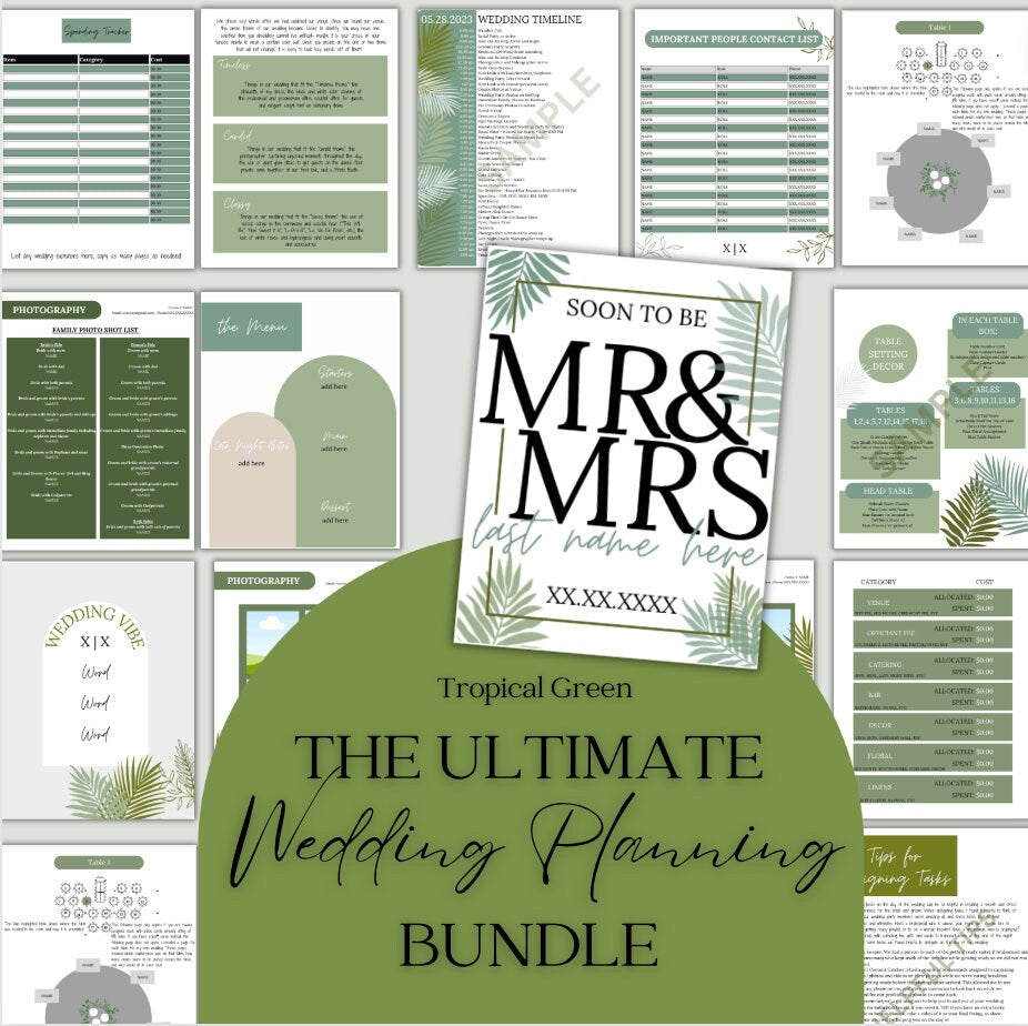 Ultimate Wedding Planning Binder Template- Tropical Green