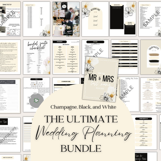 Ultimate Wedding Planning Binder Template- Champagne, Black, and White